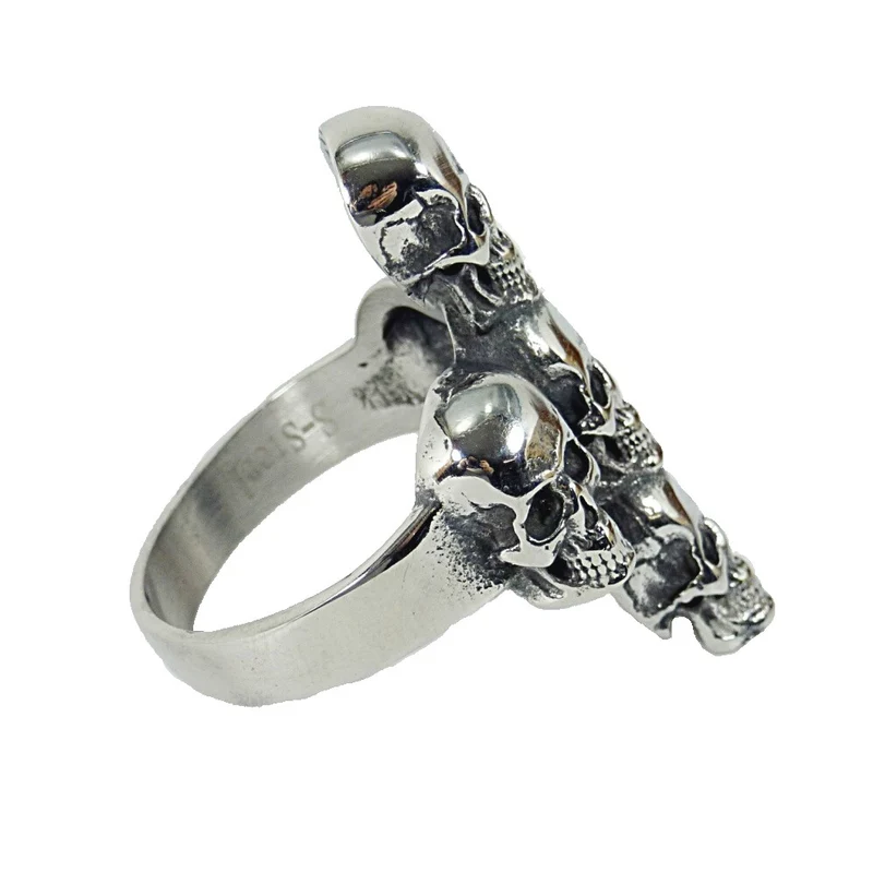 Ring Fingerring Edelstahl 5 Totenköpfe als Kreuz Totenkopf Skull Biker Rocker