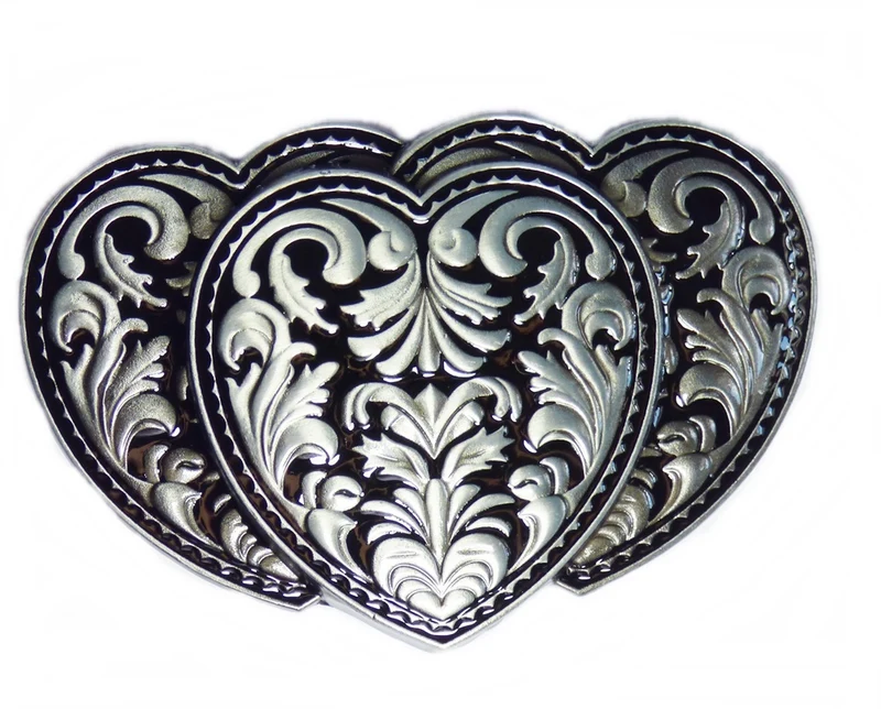 Buckle Triple Hearts, Antiksilber Look - Gürtelschnalle