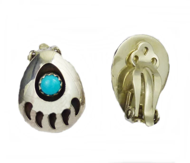 Ohrclips Ohrringe Indianerschmuck Bärentatze Handarbeit Navajo Sterling Silber