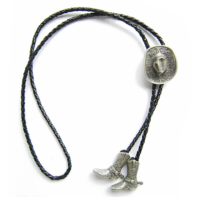 Bolo Tie Westernkrawatte Cowboyhut und Cowboystiefel Echt versilbert Line Dance
