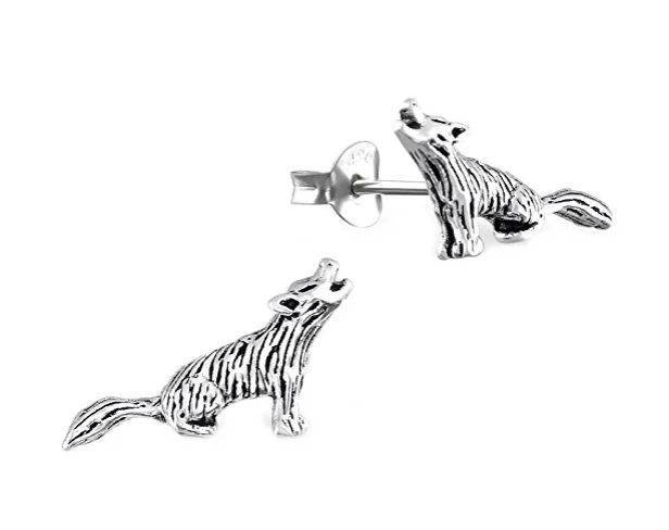 Wolf Wölfe Ohrstecker 925er Sterling Silber