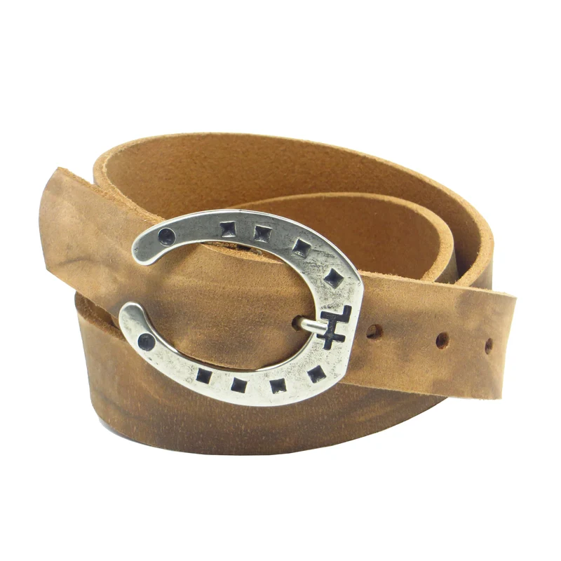 Ledergürtel 3 cm breit natur Büffelleder mit Hufeisenschnalle
