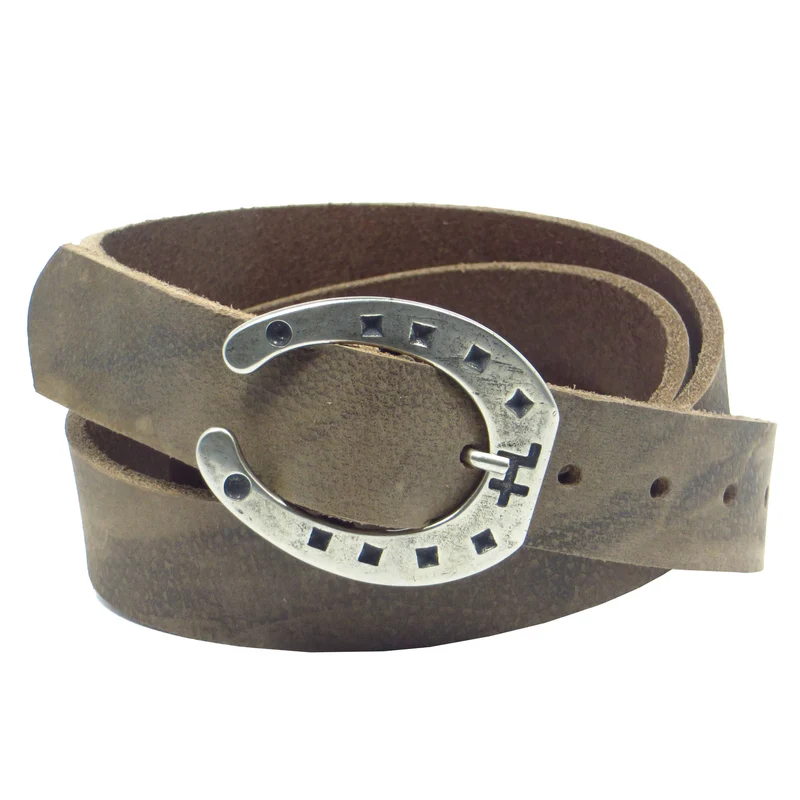 Ledergürtel 3 cm breit dunkelbraun Büffelleder mit Hufeisenschnalle