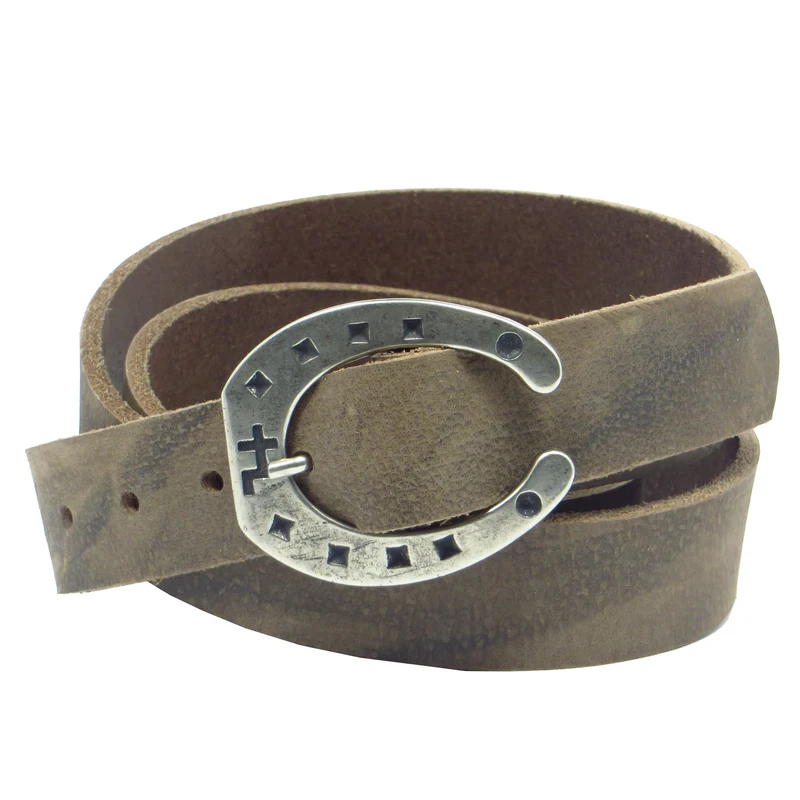 Ledergürtel 3 cm breit dunkelbraun Büffelleder mit Hufeisenschnalle