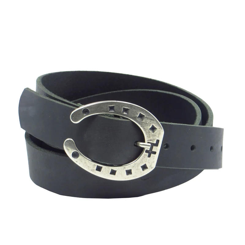 Ledergürtel 3 cm breit schwarz Büffelleder mit Hufeisenschnalle