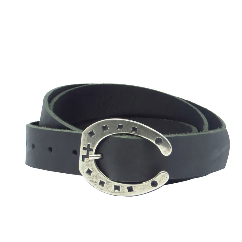 Ledergürtel 3 cm breit schwarz Büffelleder mit Hufeisenschnalle