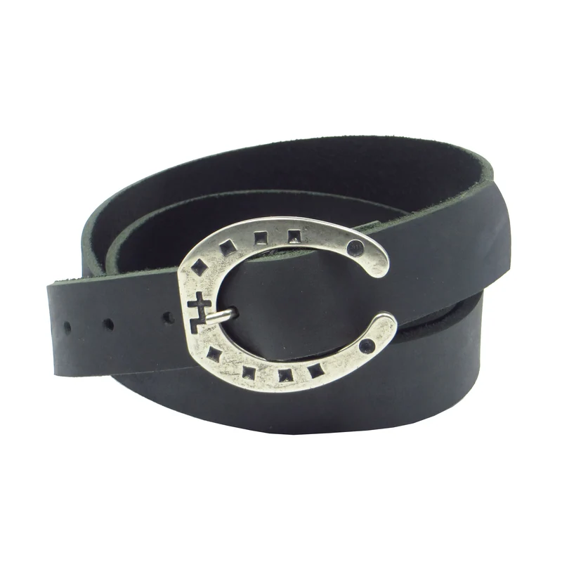 Ledergürtel 3 cm breit schwarz Büffelleder mit Hufeisenschnalle