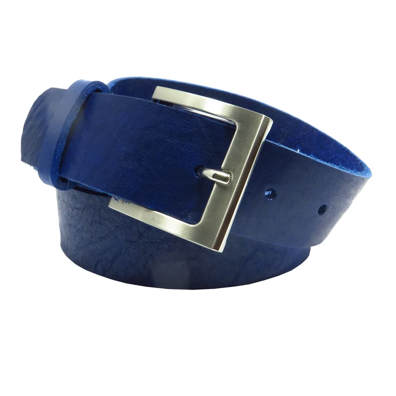 Ledergürtel 4 cm breit blau Rindsleder