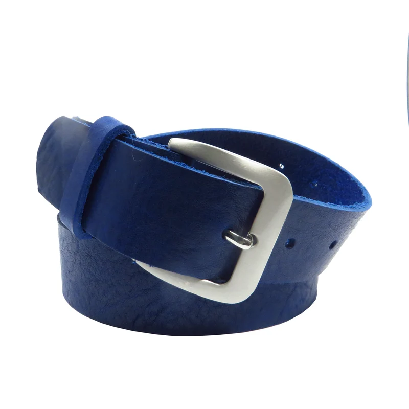 Ledergürtel 4 cm breit blau Rindsleder