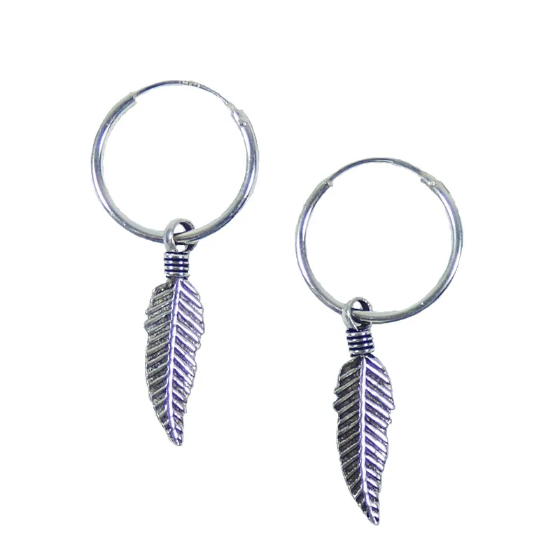 Ohrringe Creolen mit Anhänger Feder Echt Silber 925 Indianerschmuck