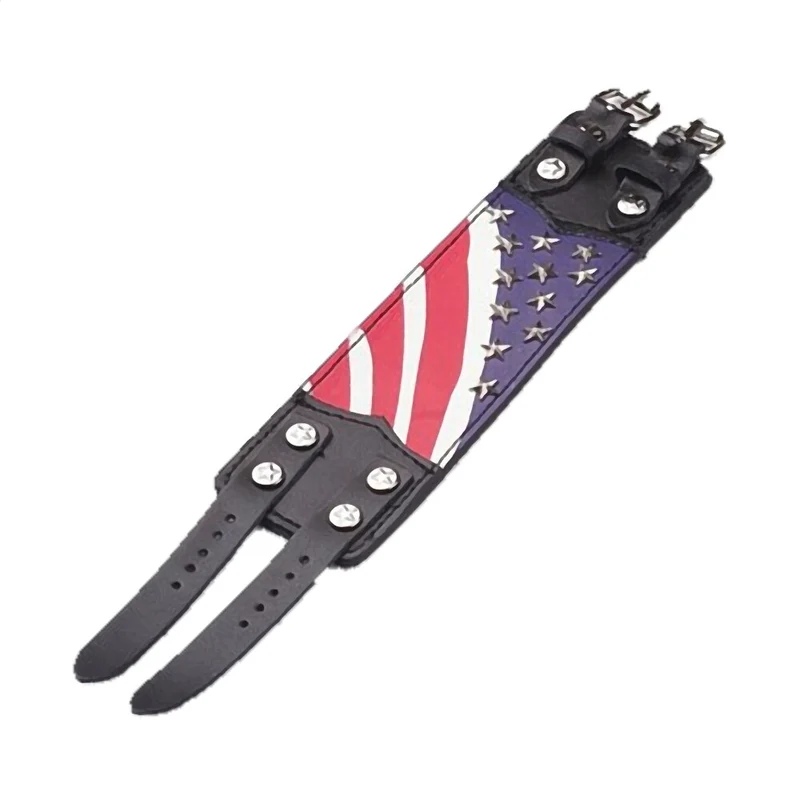 Armband Lederarmband echt Leder schwarz mit Flagge USA