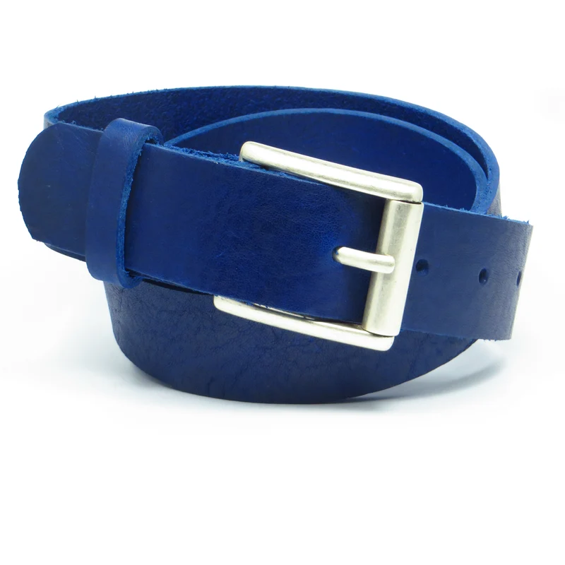 Ledergürtel 4 cm breit blau Rindsleder