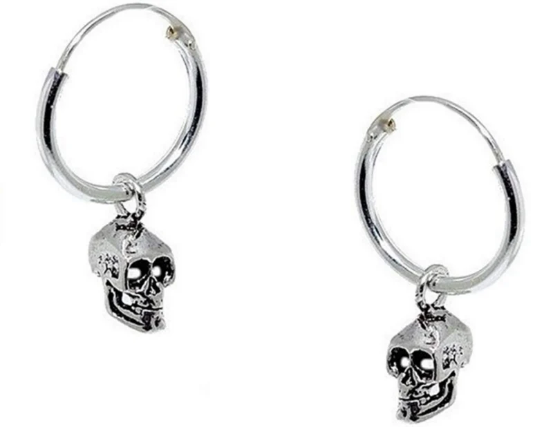 Ohrringe Creolen mit Anhänger Totenkopf Echt Silber 925