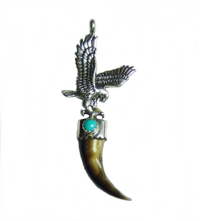 Anhänger Adler mit Kralle und Türkis 925er Sterling Silber Handarbeit Navajo
