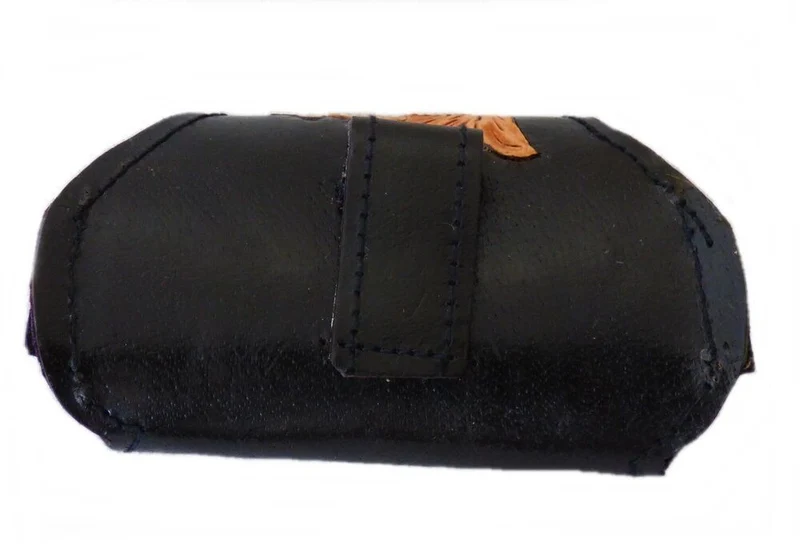 Gürteltasche Leder Handytasche Messertasche schwarz/braun punziert mit Klettvers