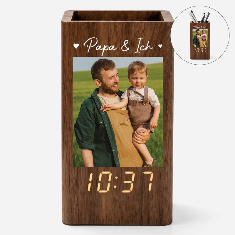Ich Liebe Dich - Personalisierte Geschenke Foto | Stiftehalter Mit Uhr Papa Mama