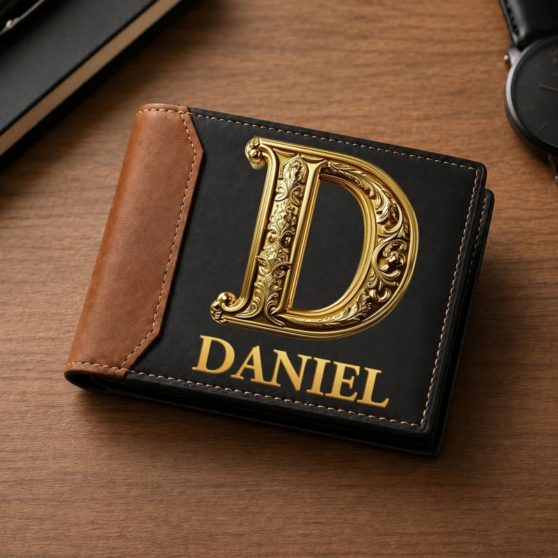 [3D-Optik] Alphabet Name Buchstabieren - Personalisierte Geschenke Männer | Premium Leder Portemonnaie