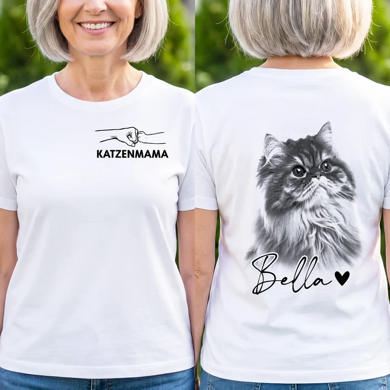 Hundepapa Katzenmama - Personalisierte Geschenke Foto | T Shirt Bedrucken Beidseitig