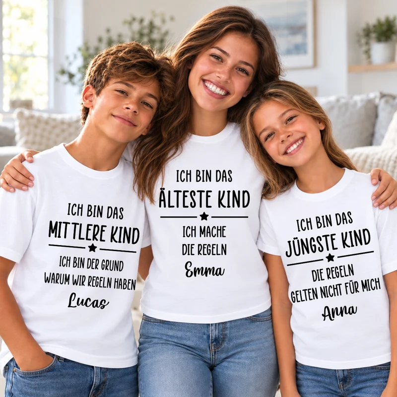 Ich Bin Das Älteste Kind Ich Mache Die Regeln - Personalisierte T Shirts Geschwister Basic