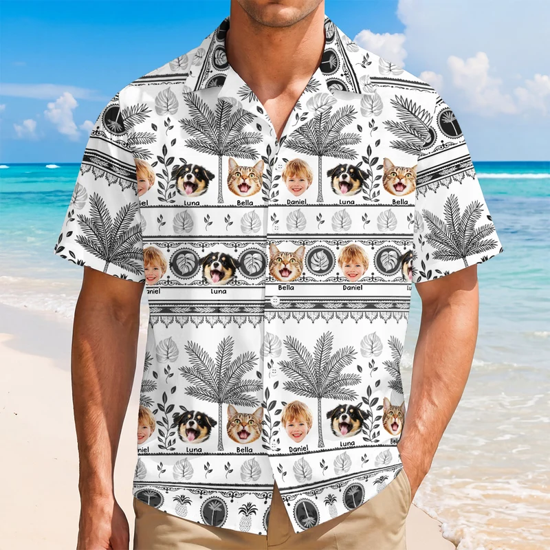 Hawaiihemd Mit Mehreren Gesichtern Kokospalme - Personalisiertes Geschenk | Hawaiihemd