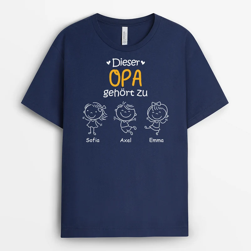 Dieser Opa Gehört Zu - Personalisiertes Geschenk | T-Shit Opa Papa Strichmännchen Basic