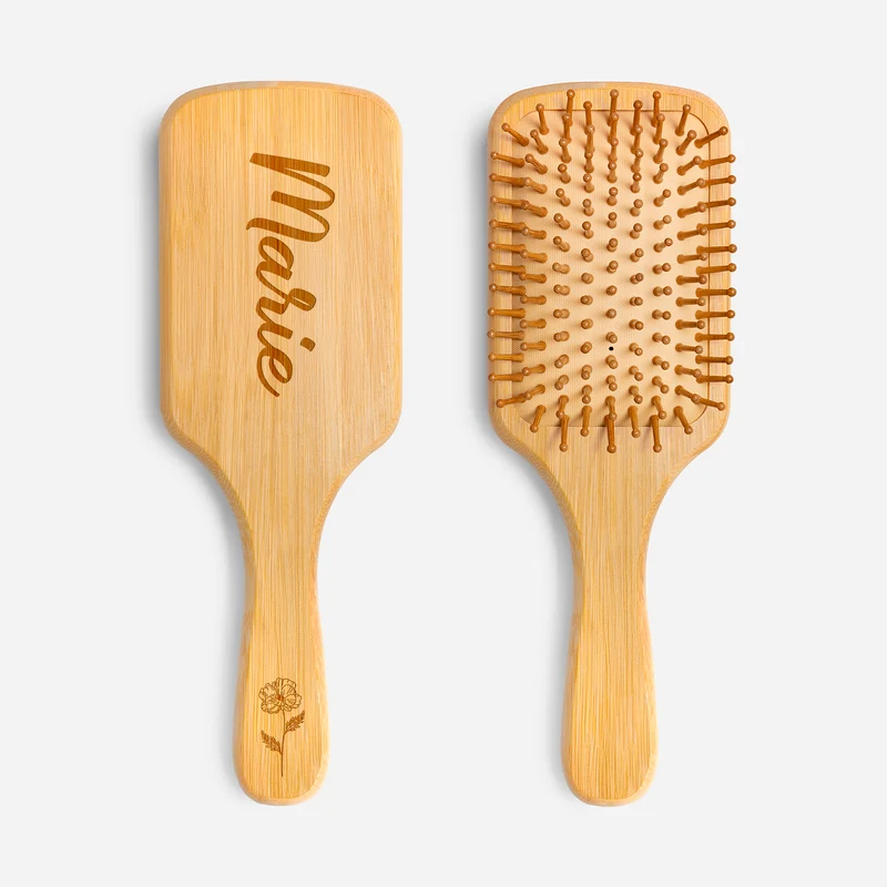 Name + Blume - Personalisierte Geschenke Für Frauen | Bambus Haarbürste Mit Gravur