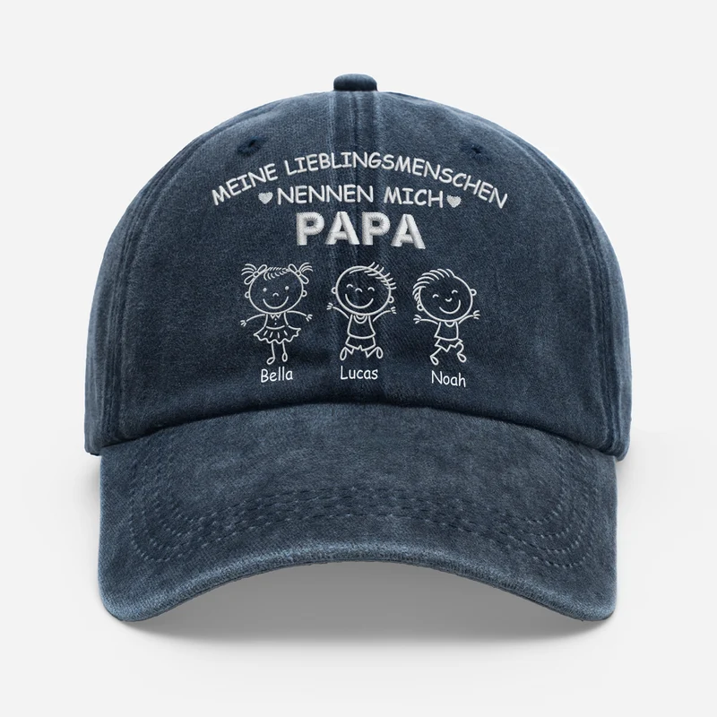 [3D-Optik] Meine Lieblingsmenschen Nennen Mich Mama Papa - Personalisiertes Geschenk | Washed Cap Stickmen