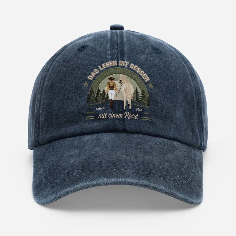 Das Leben Ist Besser Mit Pferden - Personalisiertes Geschenk | Washed Cap Männer Frauen Sterne