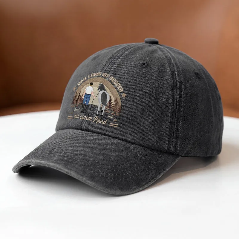 Das Leben Ist Besser Mit Pferden - Personalisiertes Geschenk | Washed Cap Männer Frauen Sterne