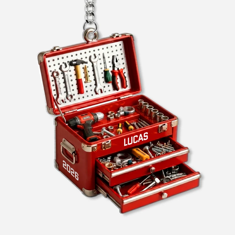 [3D-Optik] Werkzeugkasten - Personalisiertes Geschenk | Acryl Schlüsselanhänger Papa Opa