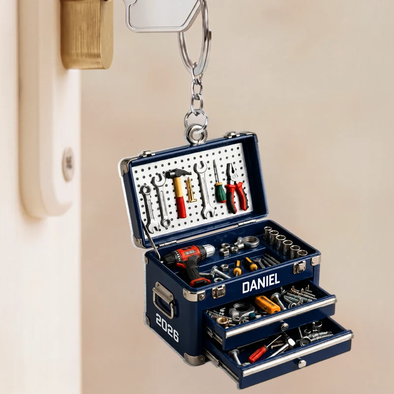 [3D-Optik] Werkzeugkasten - Personalisiertes Geschenk | Acryl Schlüsselanhänger Papa Opa