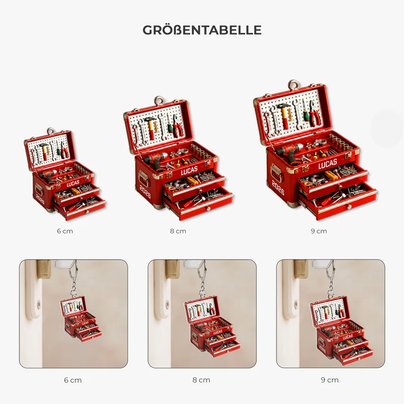 [3D-Optik] Werkzeugkasten - Personalisiertes Geschenk | Acryl Schlüsselanhänger Papa Opa
