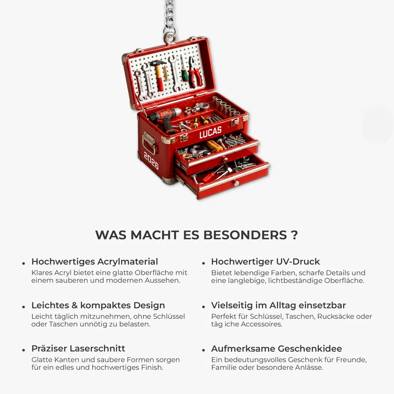 [3D-Optik] Werkzeugkasten - Personalisiertes Geschenk | Acryl Schlüsselanhänger Papa Opa
