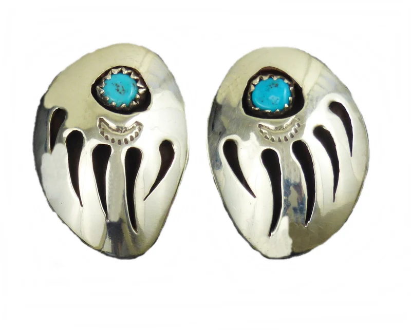 Ohrclips Ohrringe Indianerschmuck Bärentatze Handarbeit Navajo Sterling Silber