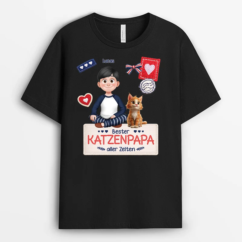 Bester Katzenpapa Der Welt - Personalisierte Geschenke Katze | T Shirt Strick-Optik
