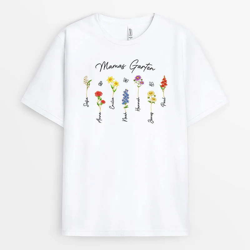 Mamas Garten - Personalisiertes Geschenk Garten | Oma & Mama T Shirt Schmetterling Lineart