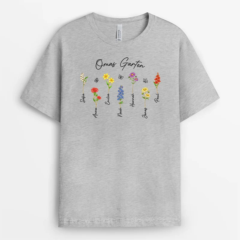 Mamas Garten - Personalisiertes Geschenk Garten | Oma & Mama T Shirt Schmetterling Lineart