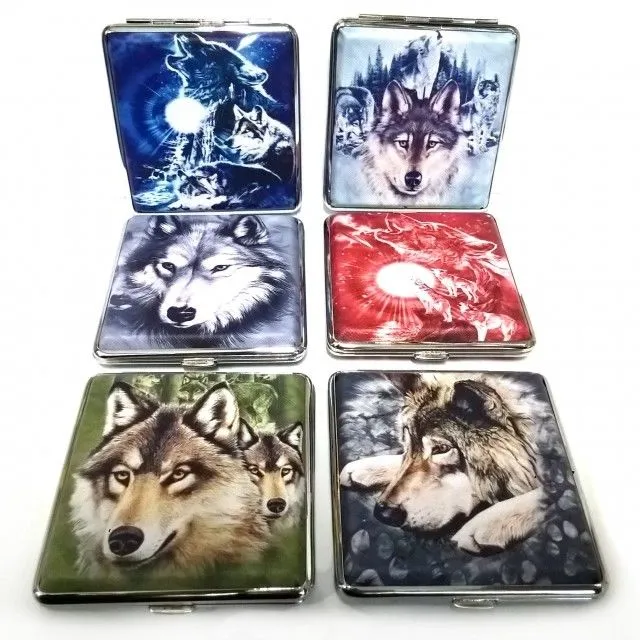 Zigarettenetui Zigarettenbox aus Metall 20 Zigaretten verschiedene Wolfsmotive
