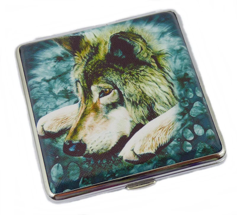 Zigarettenetui Zigarettenbox aus Metall 20 Zigaretten verschiedene Wolfsmotive