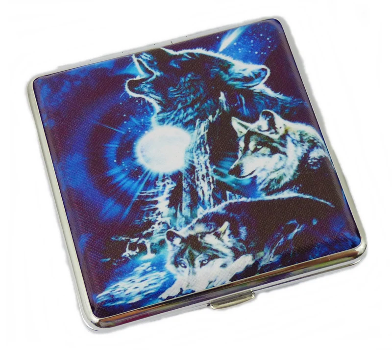 Zigarettenetui Zigarettenbox aus Metall 20 Zigaretten verschiedene Wolfsmotive