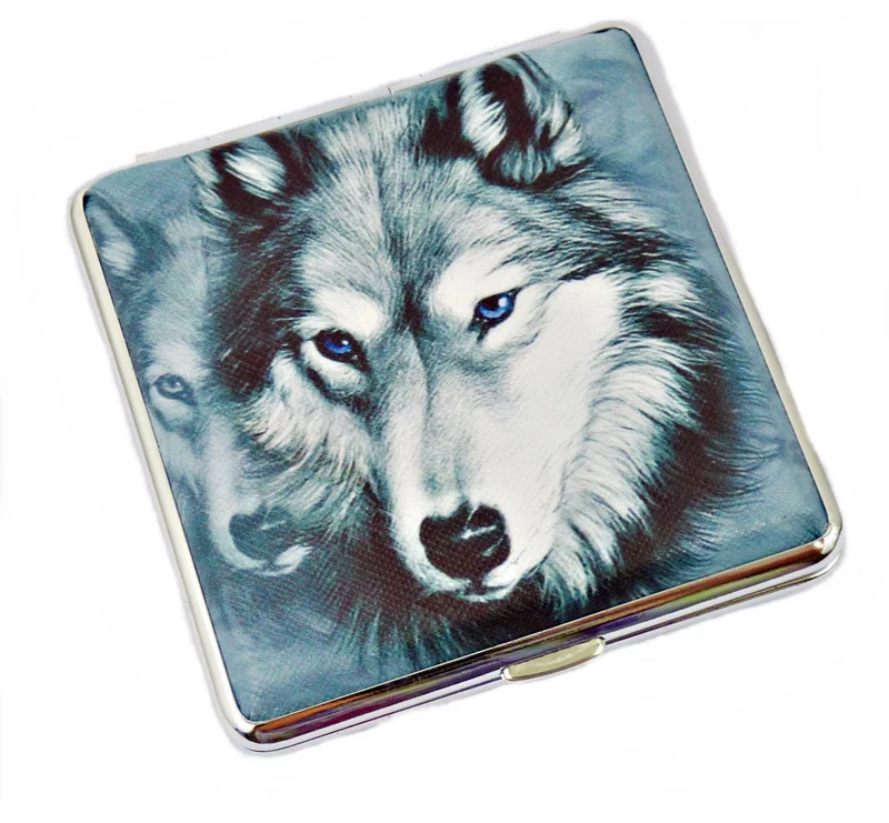 Zigarettenetui Zigarettenbox aus Metall 20 Zigaretten verschiedene Wolfsmotive