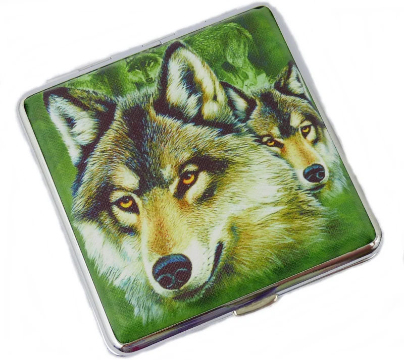 Zigarettenetui Zigarettenbox aus Metall 20 Zigaretten verschiedene Wolfsmotive