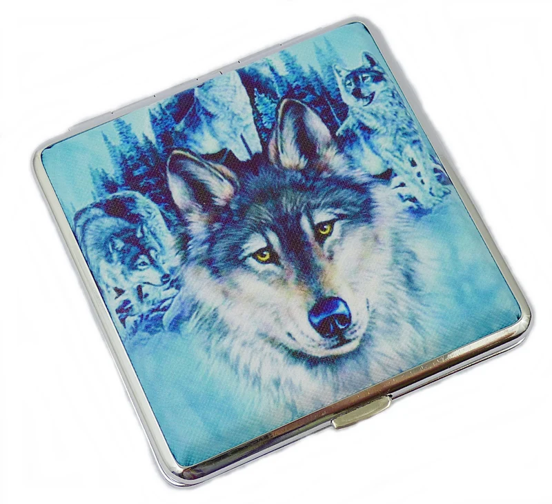 Zigarettenetui Zigarettenbox aus Metall 20 Zigaretten verschiedene Wolfsmotive