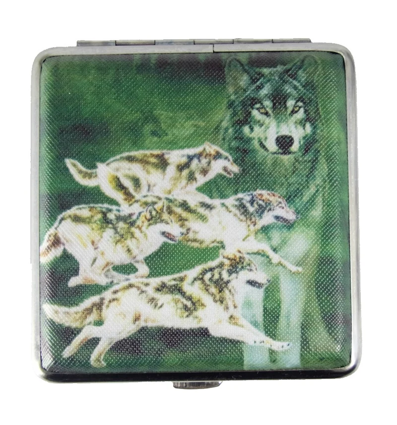 Zigarettenetui Zigarettenbox aus Metall 20 Zigaretten verschiedene Wolfsmotive