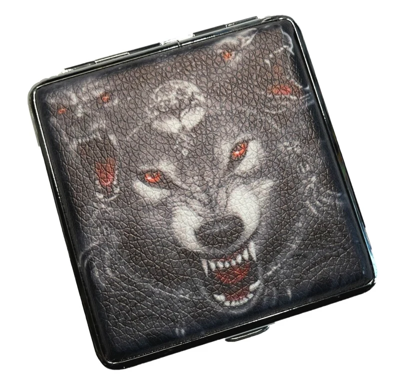 Zigarettenetui Zigarettenbox aus Metall 20 Zigaretten verschiedene Wolfsmotive