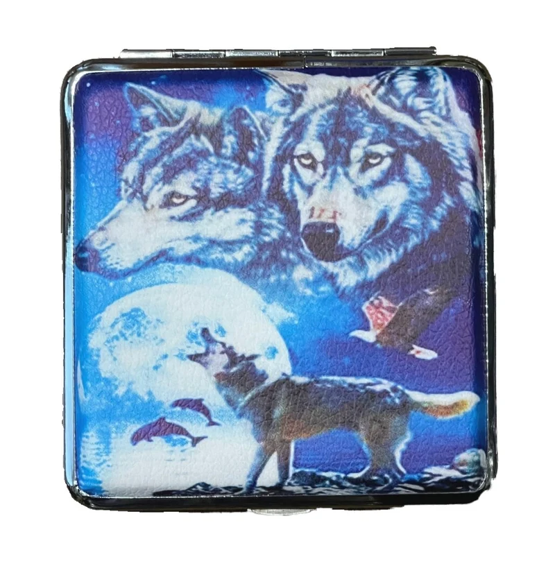 Zigarettenetui Zigarettenbox aus Metall 20 Zigaretten verschiedene Wolfsmotive