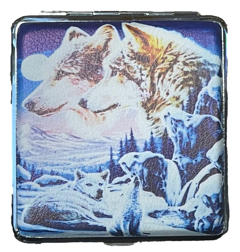 Zigarettenetui Zigarettenbox aus Metall 20 Zigaretten verschiedene Wolfsmotive