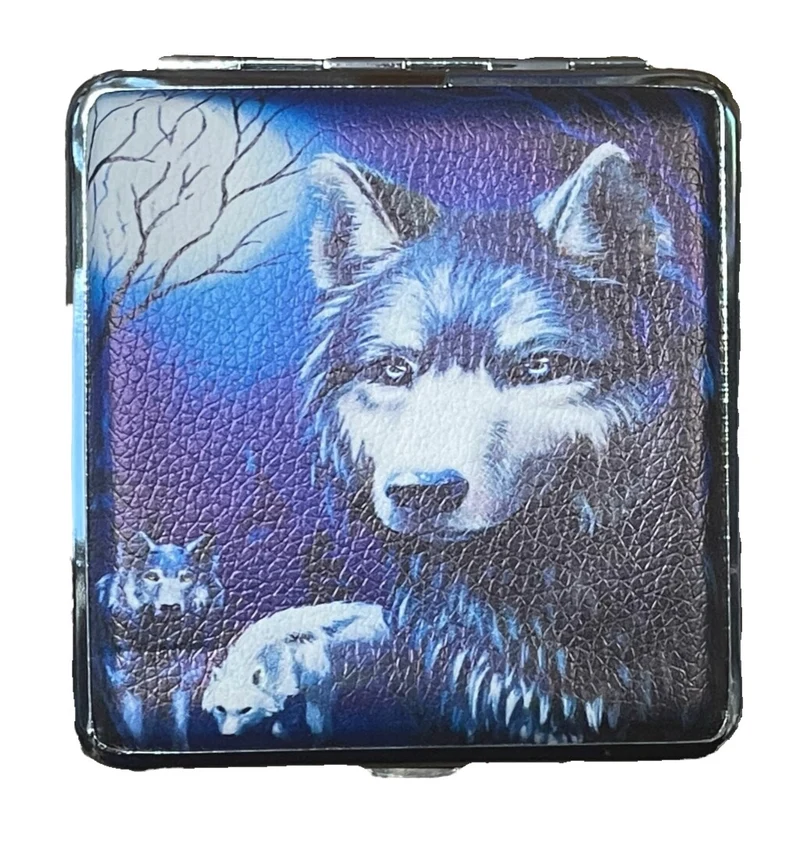Zigarettenetui Zigarettenbox aus Metall 20 Zigaretten verschiedene Wolfsmotive