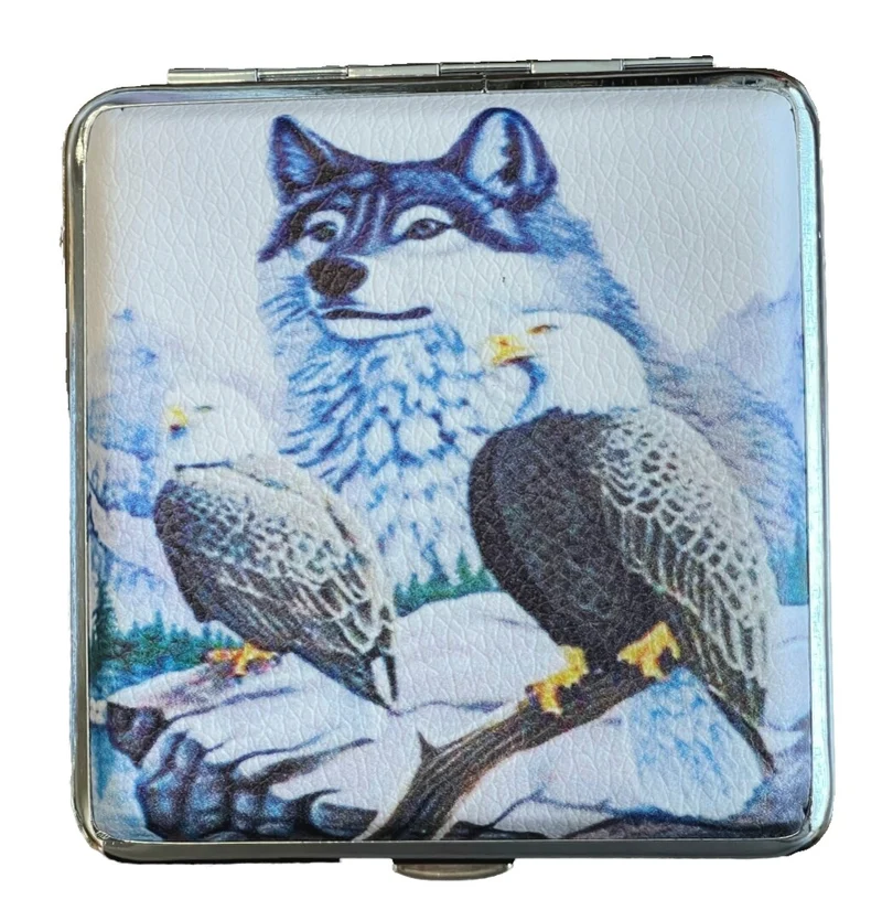 Zigarettenetui Zigarettenbox aus Metall 20 Zigaretten verschiedene Wolfsmotive