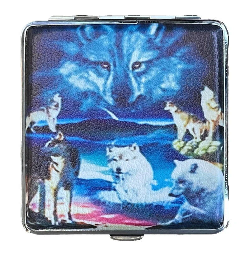 Zigarettenetui Zigarettenbox aus Metall 20 Zigaretten verschiedene Wolfsmotive